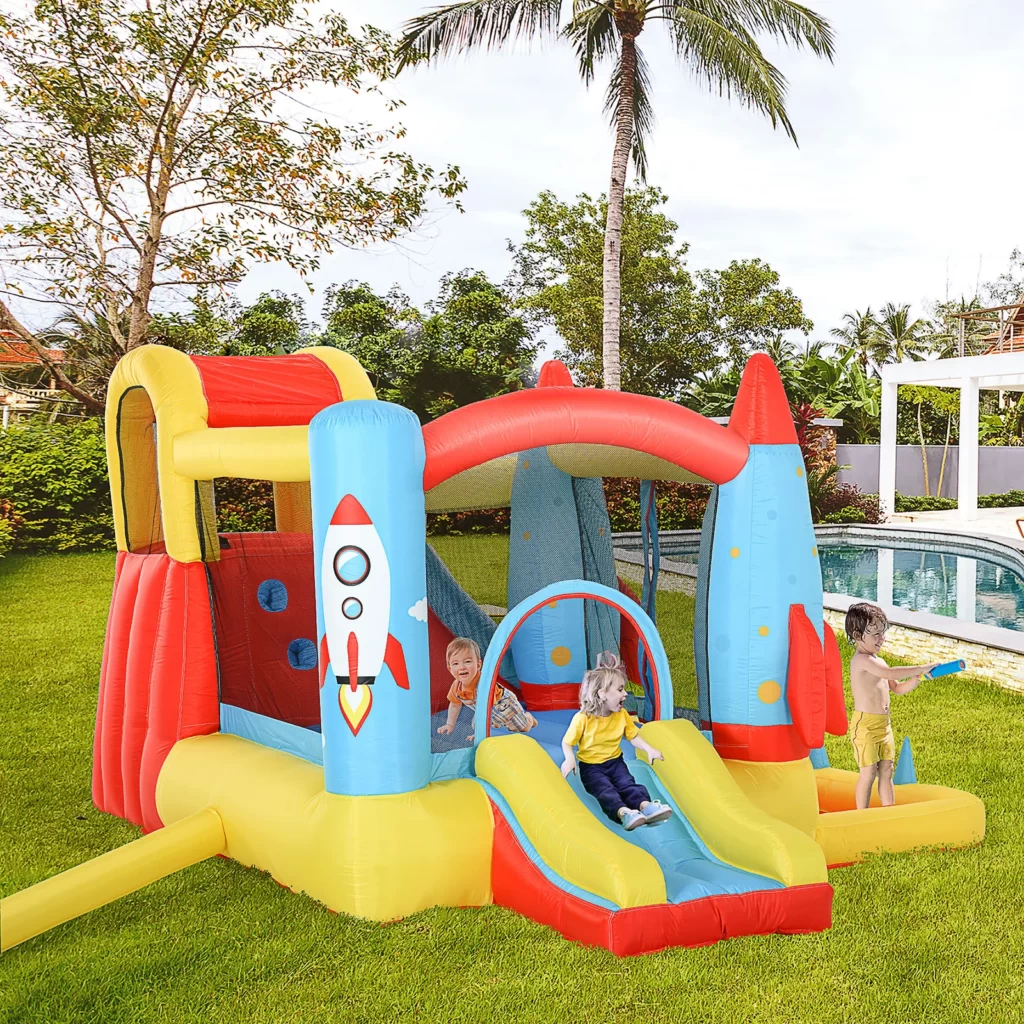 Outsunny+Kids+Bounce+Castle+House+Inflatable+Trampoline+Slide+Water+Pool+3+In+1+With+Inflator+For+Kids+Age+3-12+Rocket+Design+11.14'+X+9.18'+X+6.06'