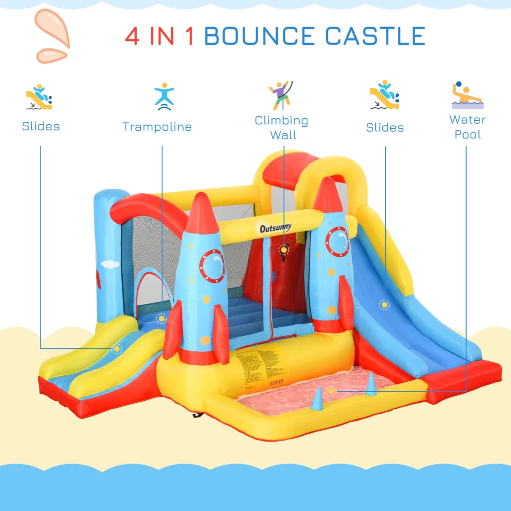 Outsunny+Kids+Bounce+Castle+House+Inflatable+Trampoline+Slide+Water+Pool+3+In+1+With+Inflator+For+Kids+Age+3-12+Rocket+Design+11.14'+X+9.18'+X+6.06' (5)